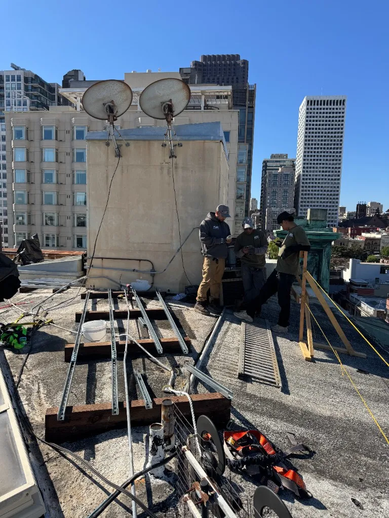 Rooftop equipment pad preparation for hospitality VRF on the Sentinel Building, San Francisco.